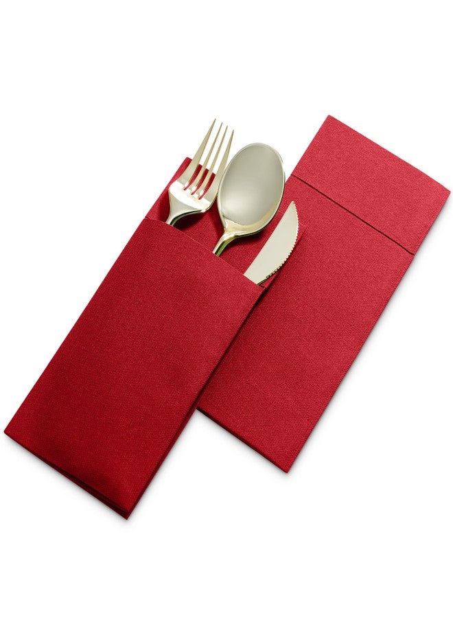 BloominGoods 50-Pack Disposable Linen-Feel Dinner Napkins with Built-in Flatware Pocket, BRIGHT RED Prefolded Cloth Like Paper Napkins For Christmas, Dinner, Wedding Or Party [Silverware NOT Included] - Image 3